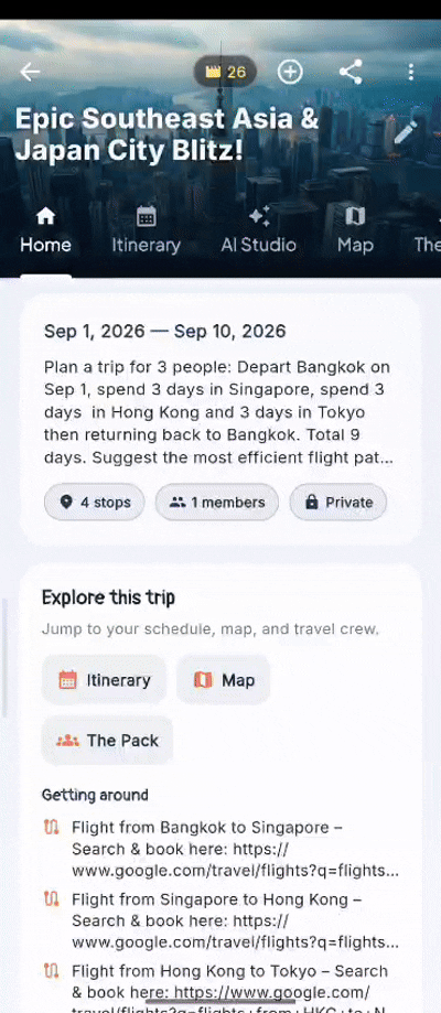 The Trip Hub — itinerary, map, and group travel in one place